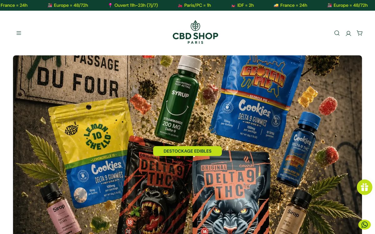 Page d’accueil de CBD Shop Paris