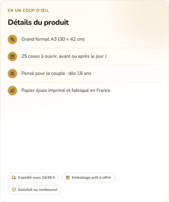 Carte « En un coup d’œil » de la fiche produit