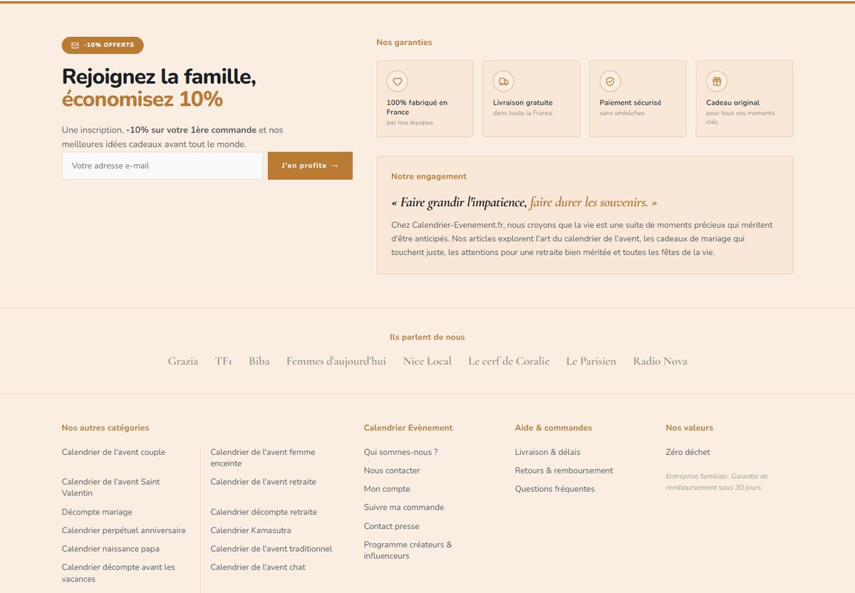 Nouveau pied de page de Calendrier Événement