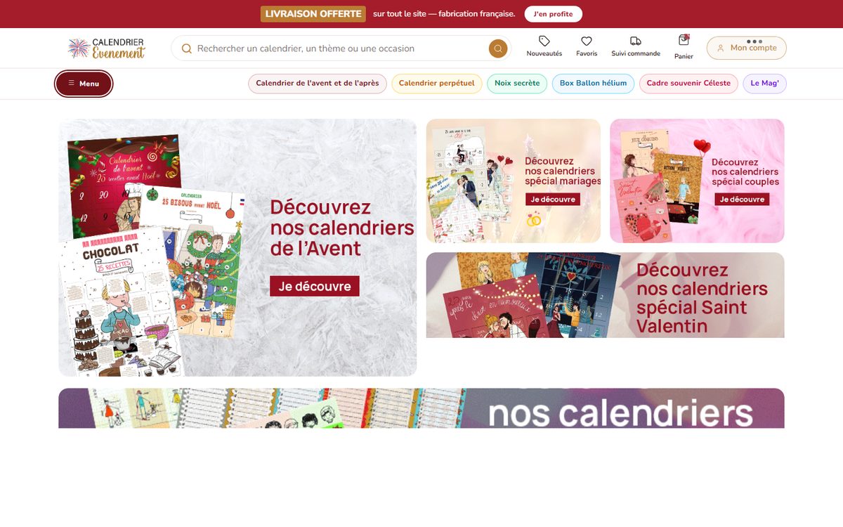 Page d’accueil de Calendrier Événement