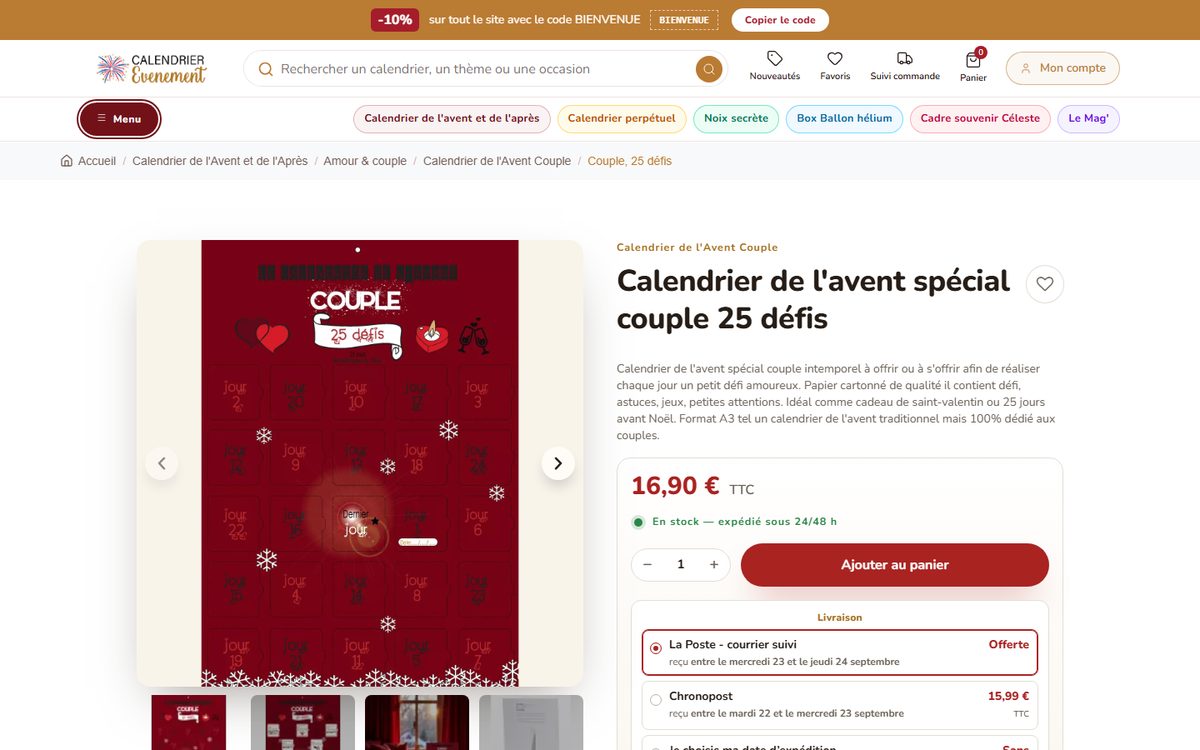 Fiche produit d’un calendrier de l’Avent