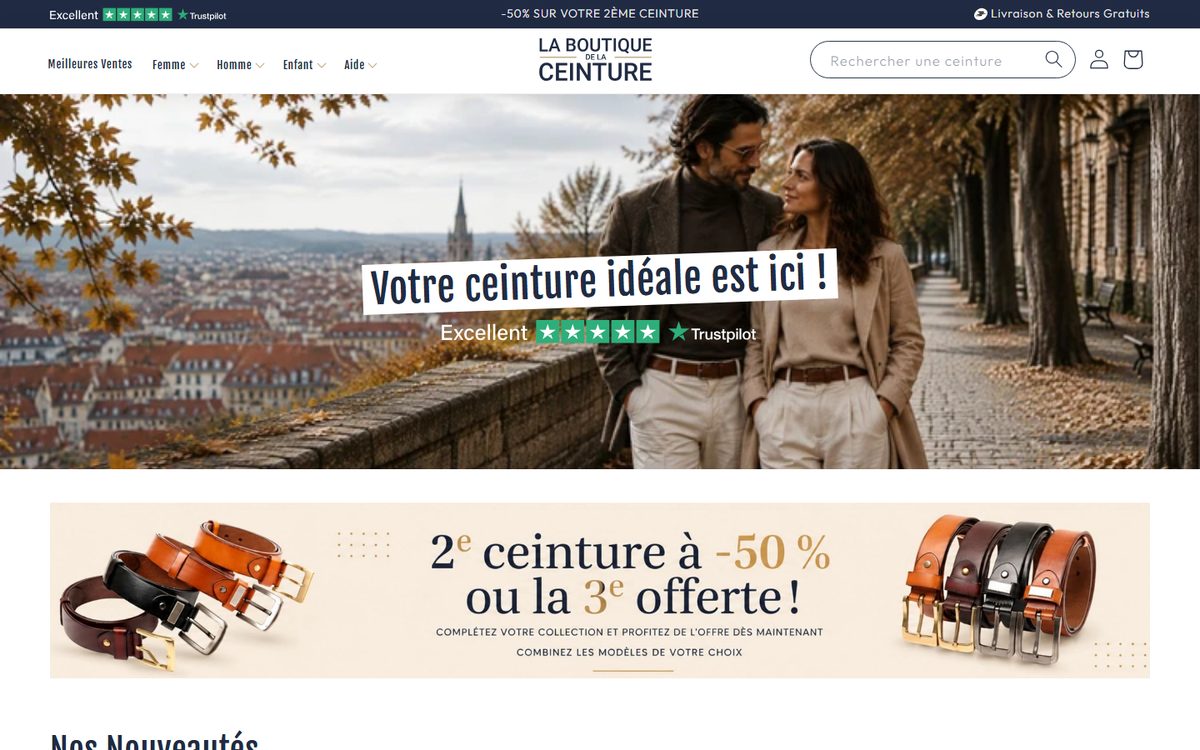 Page d’accueil de La Boutique de la Ceinture