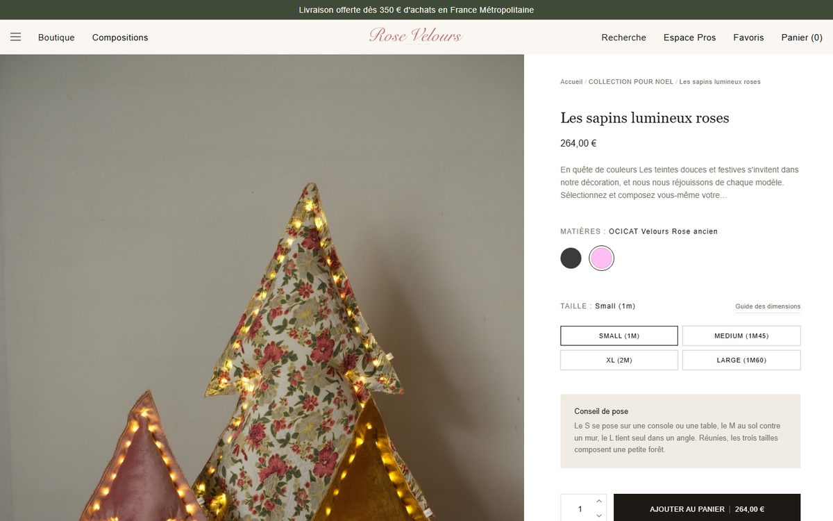 Fiche produit de Rose Velours : matières, tailles et conseil de pose