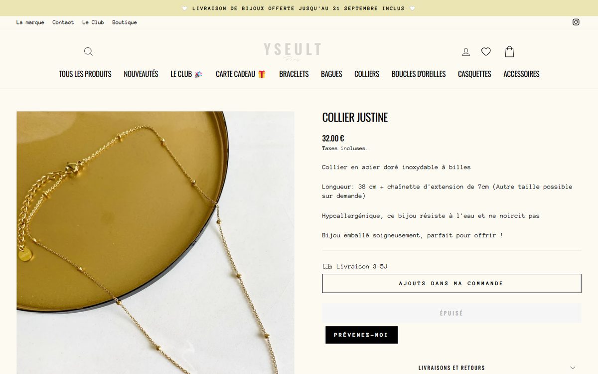 Fiche produit Yseult Paris